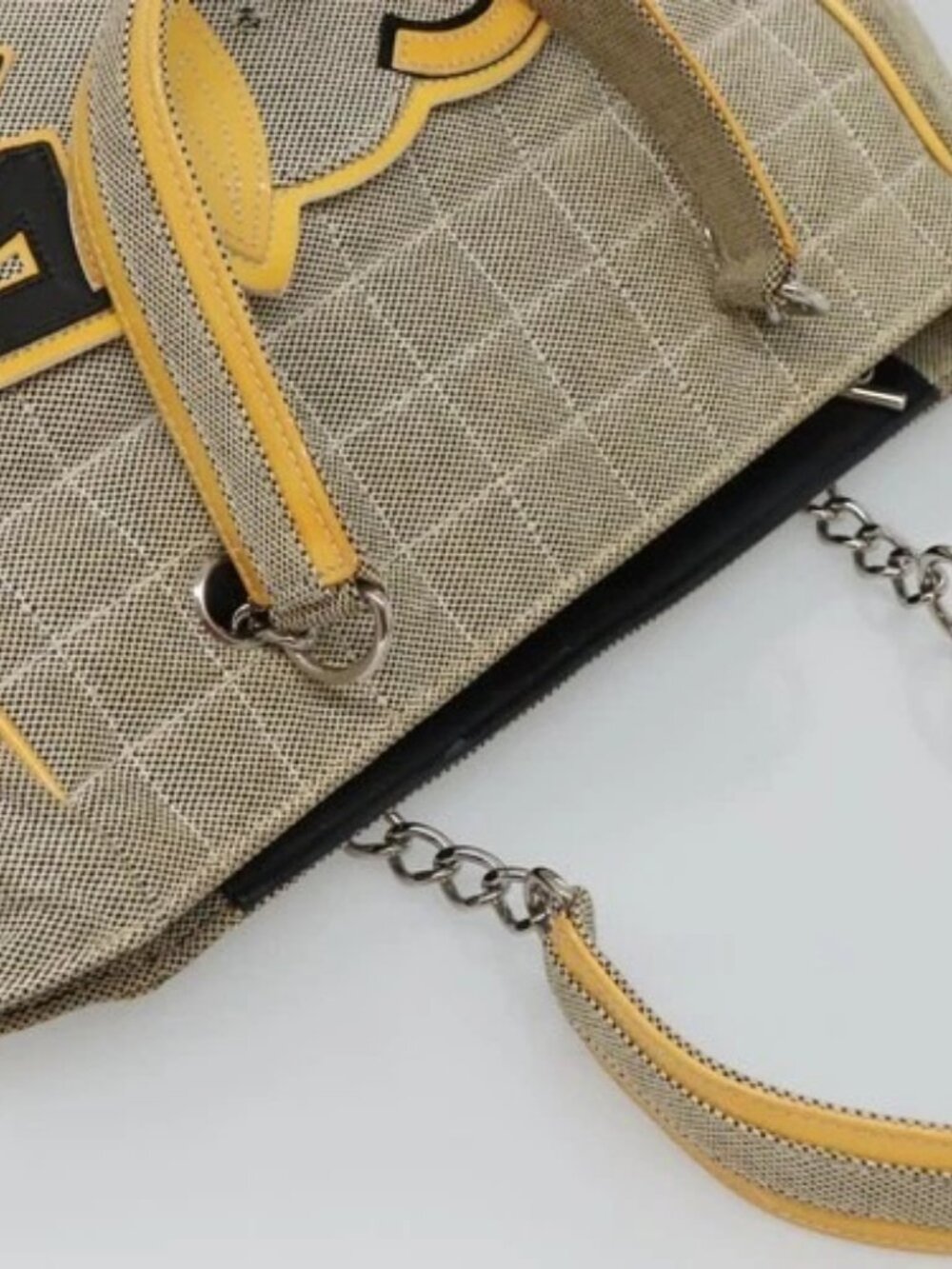 CHANEL Choco Bar Tote Bag Canvas Beige Yellow CC Auth 116301 - Picture 6 of 15